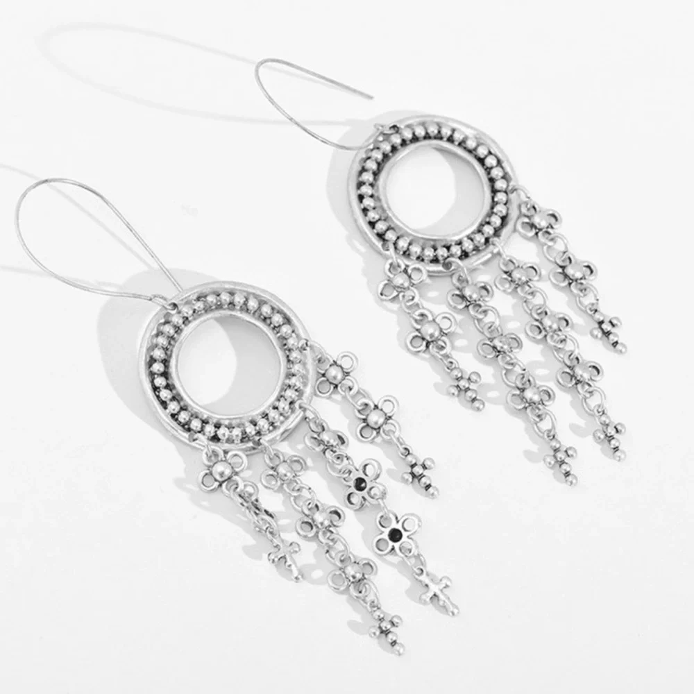 Moroccan Dangle Earrings Silver Boho Gypsy Tribal